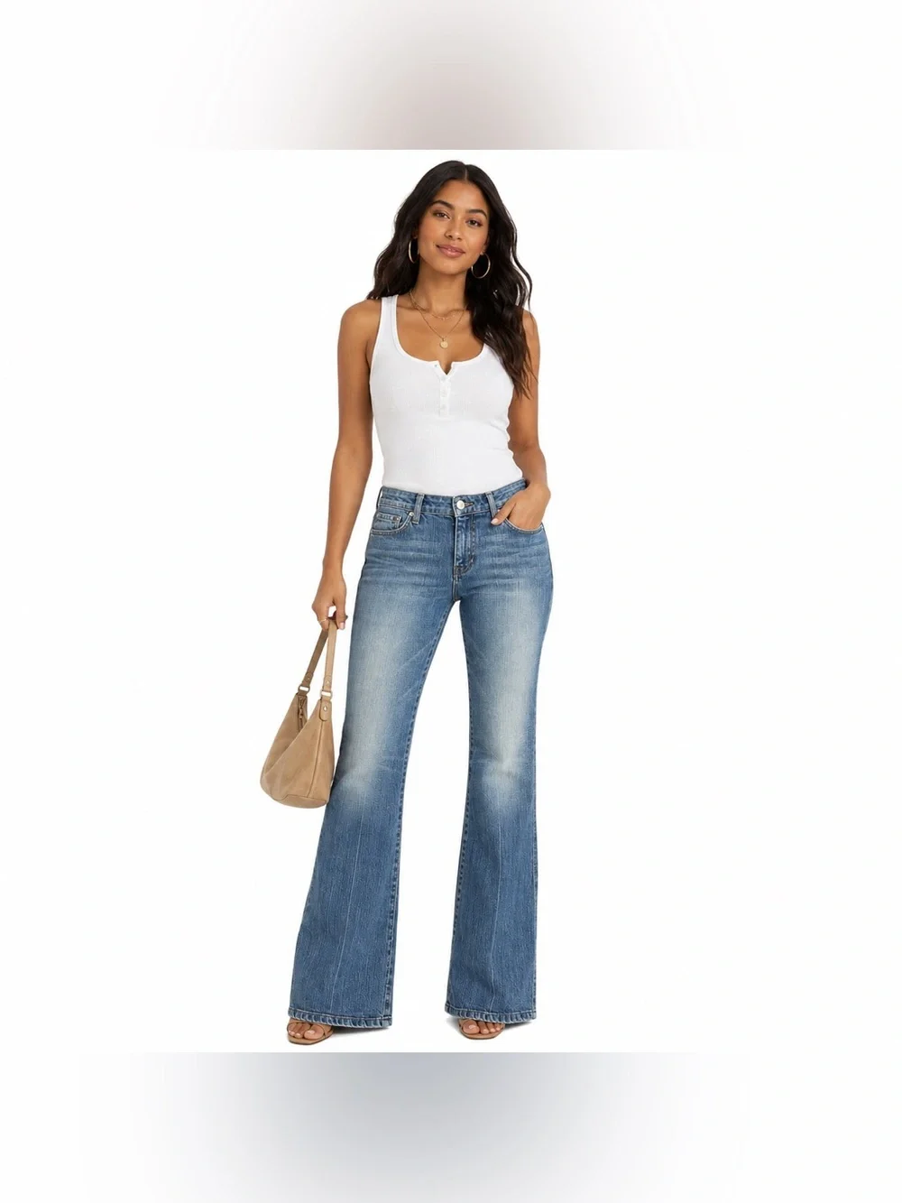 7 For All Mankind Dojo Flare Embellished Back Pockets Denim Jeans Size 28 - Picture 1 of 7